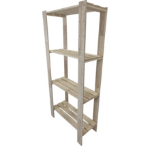 Dřevěný regál se čtyřmi policemi do interiéru