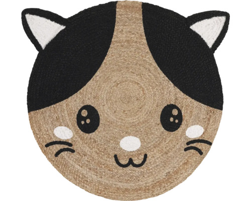 Dětský koberec SoleVito Elva Cat nature Kočka 80 cm Kulatý koberec s motivem kočičího obličeje
