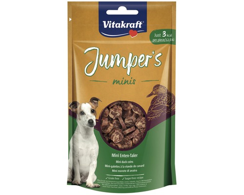 Pamlsky pro psy Vitakraft Jumpers minis Coins kachní 80 g Vitakraft Jumper''s Minis kachní pamlsky pro psy, receptura bez obilovin a cukru