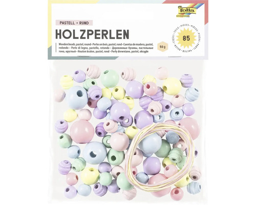 Balení kulatých dřevěných korálků v pastelových barvách