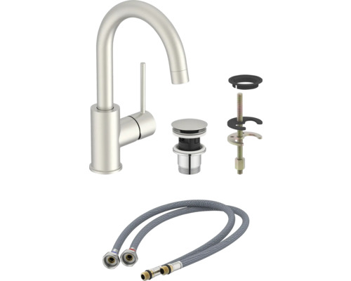 Umyvadlová baterie s odtokovou soupravou a flexibilními připojovacími hadicemi