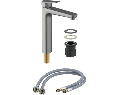 Umyvadlová baterie s montážním příslušenstvím a flexibilními připojovacími hadicemi