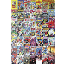 Koláž různých komiksů Marvel