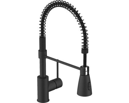 Černá kuchyňská baterie se spirálovým pružinovým krkem