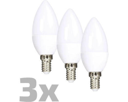 Tři LED žárovky hruškovitého tvaru se závitem E14