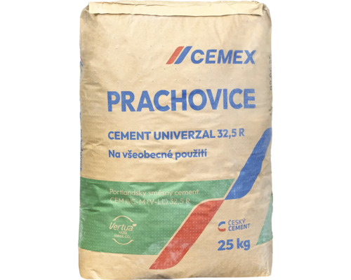 Cement 32,5 R balení 25 kg Pytel cementu s nápisem Cemex Prachovice univerzální cement 32,5 R, 25 kg