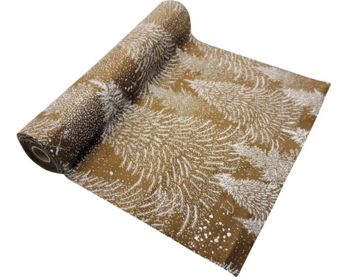 Vánoční stuha dekor strom 28 x 300 cm hnědá Role ubrusu se vzorem stromu