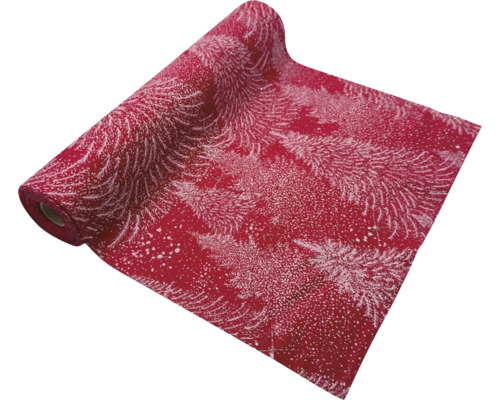 Vánoční stuha dekor strom 28 x 300 cm červená Role ubrusu se stromovým vzorem