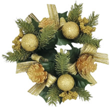 Vánoční věnec na dveře se zlatými koulemi a mašlemi