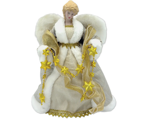 Vánoční ozdoba anděl s hvězdami bílo-zlatý Špička vánočního stromku anděl s hvězdným řetězem