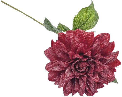 Umělá květina chryzantéma se třpytem 66 cm červená Dekorativní jiřina s stonkem a listy