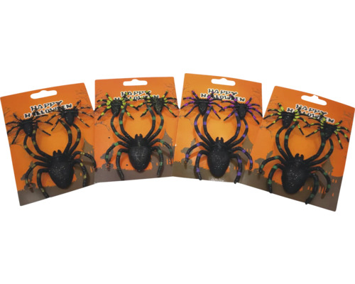 Dekorace pavouci 3 ks, různé druhy Halloweenská dekorace pavouci na kartě