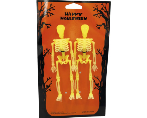 Fosforeskující kostlivci 15 cm set 2 ks Dekorativní halloweenské kostry v balení po dvou pro strašidelnou párty