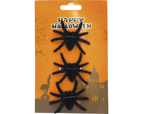 Dekorace chlupatí pavouci 7 cm černá 3 ks Dekorační pavouci na kartě pro Halloween