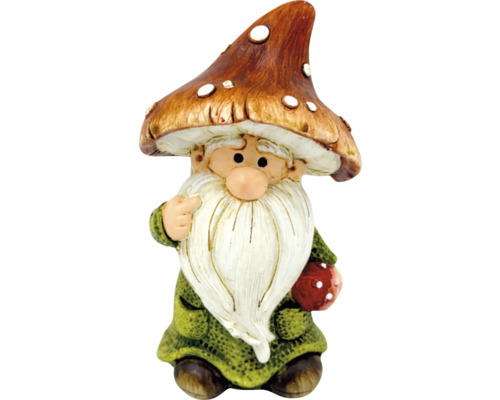 Figurka trpaslík s kloboukem polyresin 8 x 6 x 15 cm zelená Zahradní trpaslík s houbovou čepicí