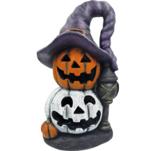 Halloweenská dekorace s dýněmi, čarodějnickým kloboukem a lucernou