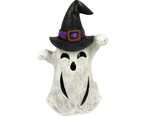 Figurka duch s kloboukem magnesium 22 x 19 x 38 cm bílá Figurka ducha s čarodějnickým kloboukem jako halloweenská dekorace