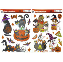 Halloweenské okenní samolepky s motivy koček a psů