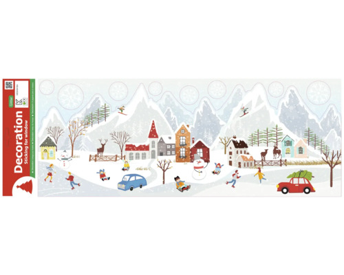 Dekorační fólie na okno VESNIČKA, různé druhy Samolepky na okno s motivem zimní vesnice