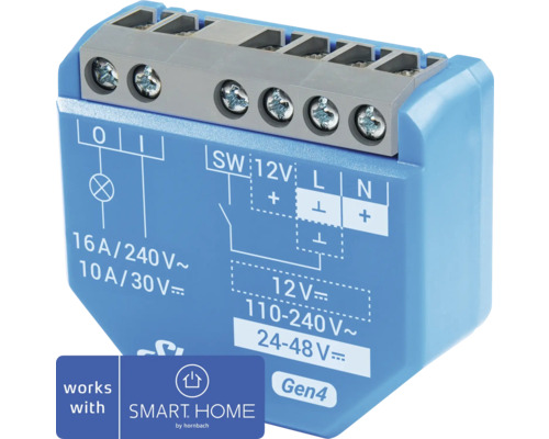 Spínací modul Shelly 1 Gen4 1kanálový ovladač scény - kompatibilní se SMART HOME by hornbach Modrý podomítkový spínač pro chytrou domácnost se šroubovými svorkami