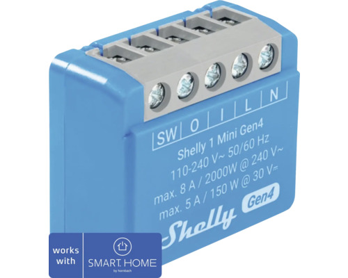Spínací modul Shelly 1 Mini Gen4 1kanálový WiFi - kompatibilní se SMART HOME by hornbach Shelly 1 Mini Gen4 relé pro chytrou domácnost