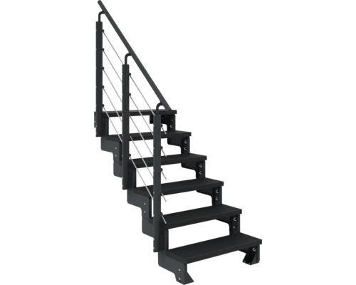 Venkovní schodiště s madlem a ocelovými lany