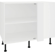 Bílá spodní skříňka s otevřenými dvířky a policemi