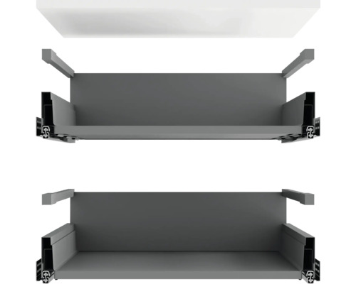 Dvě šedé zásuvky s výsuvnými lištami pro nábytek