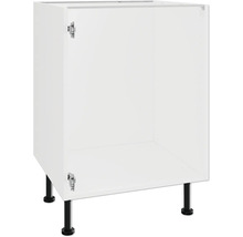 Bílá kuchyňská spodní skříňka s černými nohami.