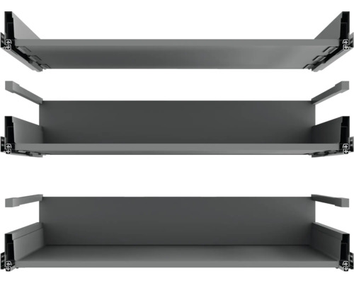 Tři šedé zásuvkové prvky pro nábytek