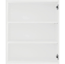 Vnitřek bílé závěsné skříňky se dvěma policemi