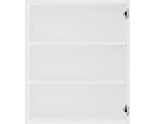 Vnitřek bílé závěsné skříňky se dvěma policemi