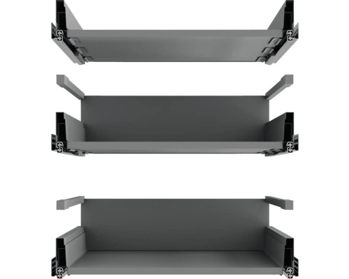 Tři kovové zásuvkové prvky pro ukládání