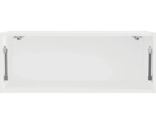 Vnitřní pohled na bílou závěsnou skříňku s plynovými tlumiči