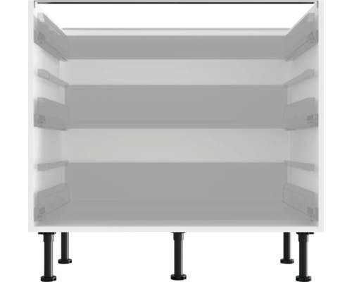 Bílá kuchyňská skříňka s černým soklem