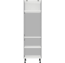 Bílá závěsná skříňka s policemi a černými nožičkami pro montáž na stěnu