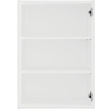 Vnitřní pohled na bílou koupelnovou skříňku se dvěma policemi