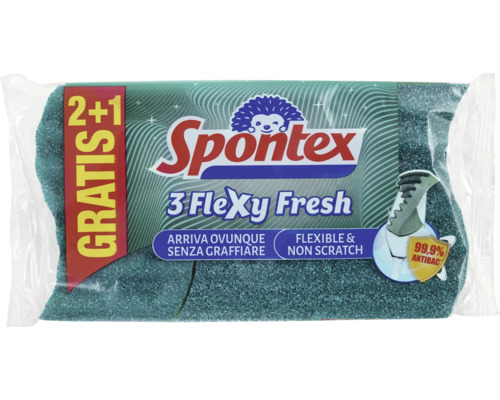 Spontex 3 ks balení Flexy Fresh abrazivní houbičky, nepoškrábou a jsou antibakteriální