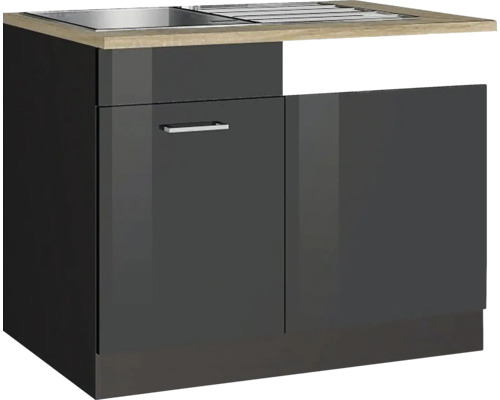Dřezová jednotka Held Möbel Mailand 110 x 60 x 85 cm šedá vysoce lesklé šedá matný Kuchyňská spodní skříňka s dřezem a jedněmi dvířky