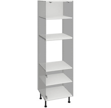 Otevřená vysoká skříň s několika policemi a nastavitelnými nožičkami