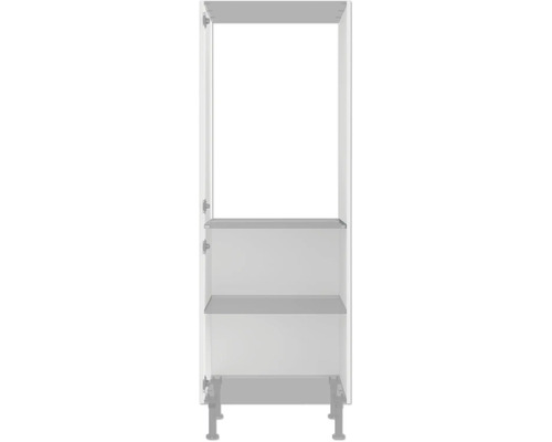 Bílá vysoká skříňka se třemi policemi a nožičkami