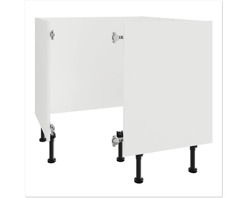 Kuchyňská spodní skříňka s bílými dvířky a černými nohami