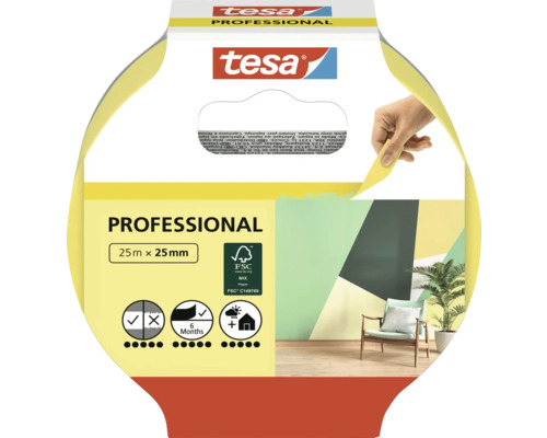Maskovací páska Tesa Masking tape Professional žlutá 25 m x 25 mm Tesa Professional maskovací páska, 25 mm x 25 m