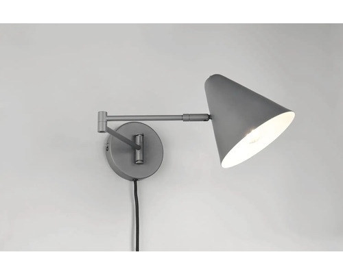 Šedá nástěnná lampa s nastavitelným ramenem
