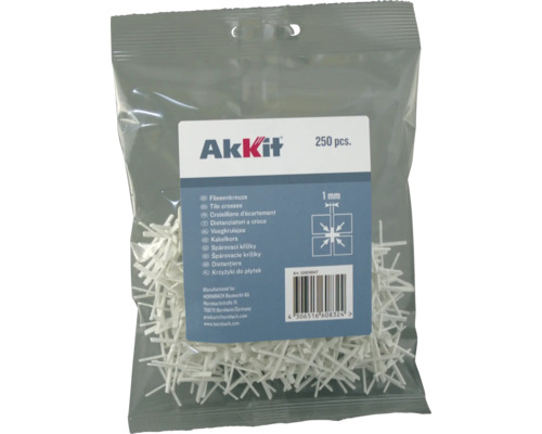 Akkit distanční křížky, 1 mm, 250 kusů, v sáčku