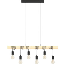 Závěsné svítidlo se šestí žárovkami na dřevěném trámu