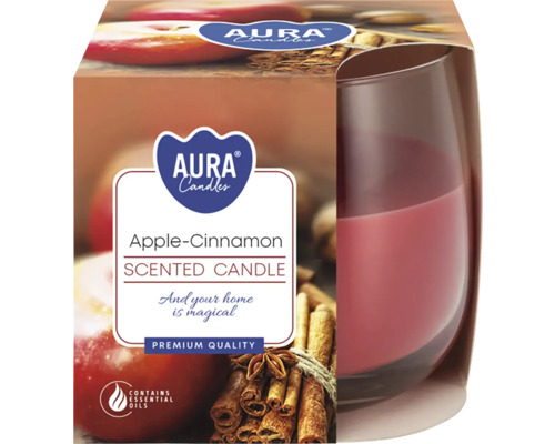 Aura Candles vonná svíčka jablko-skořice ve skle