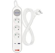 Prodlužovací kabel s třemi zásuvkami a dvěma USB porty od společnosti Emos