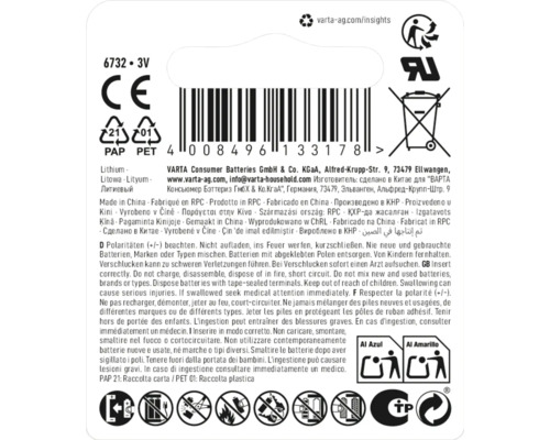 Informace a varování pro knoflíkové baterie Varta