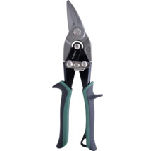 Nůžky na plech s tvarovanými rukojeťmi pro lepší uchopení.